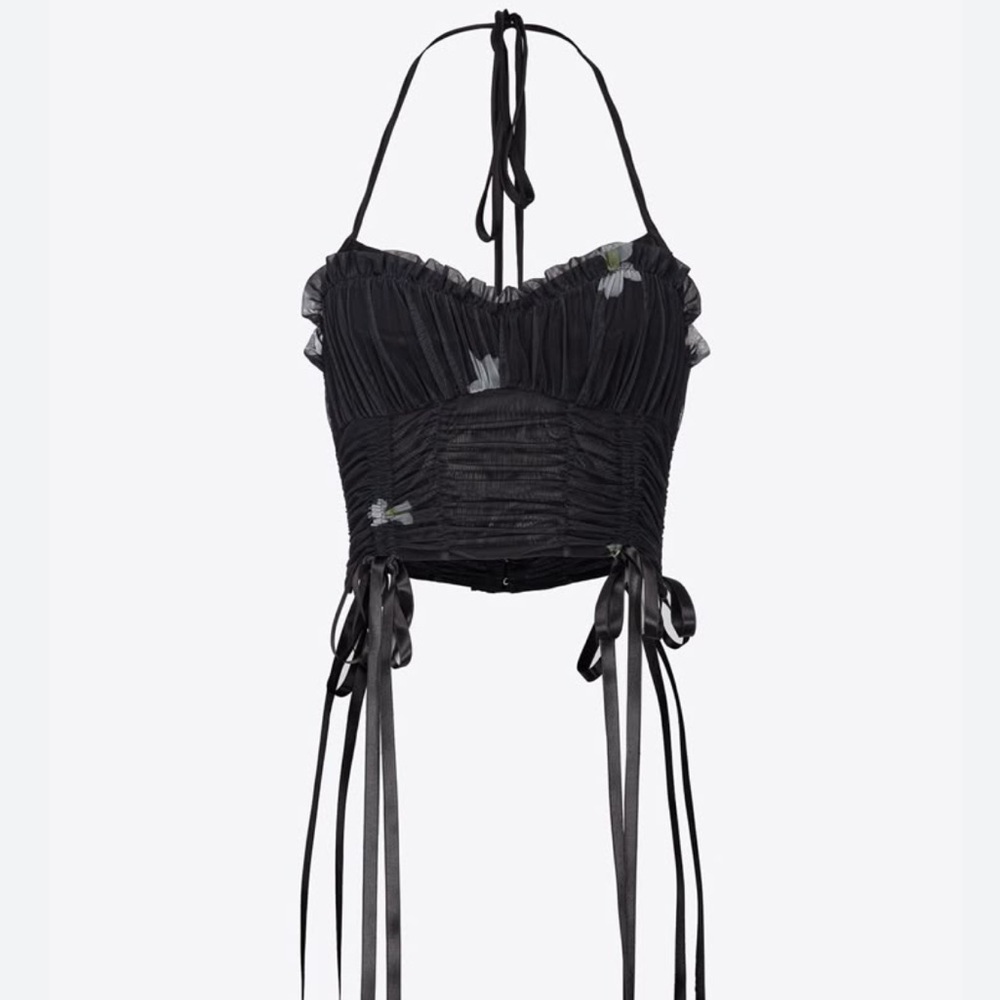 Pinko Orchid Print Ruched Bustier Top L